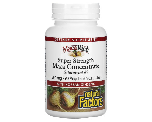 Natural Factors, Maca Rich, Maca Concentrate, Super Strength, 500 mg, 90 Vegetarian Capsules Natural Factors, Maca Rich, Maca Concentrate, Super Strength, 500 mg, 90 Vegetarian Capsules