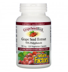 Natural Factors, GrapeSeedRich, экстракт семян винограда, 120 капсул на растительной основе
