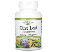 От гриппа и простуды Natural Factors, Herbal Factors, листья оливкового дерева, 500 мг, 60 капсул