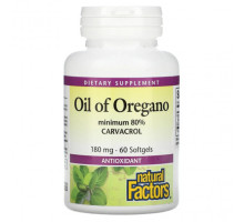 Растительные масла Natural Factors, масло орегано, 180 мг, 60 капсул