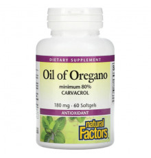 Растительные масла Natural Factors, масло орегано, 180 мг, 60 капсул