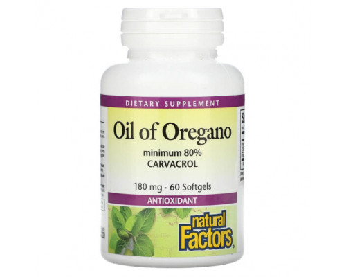 Растительные масла Natural Factors, масло орегано, 180 мг, 60 капсул Растительные масла Natural Factors, масло орегано, 180 мг, 60 капсул