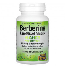 Фрукты и ягоды Natural Factors, Berberine LipoMicel Matrix, 500 мг, 60 мягких таблеток