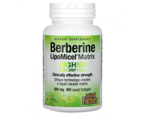 Фрукты и ягоды Natural Factors, Berberine LipoMicel Matrix, 500 мг, 60 мягких таблеток
