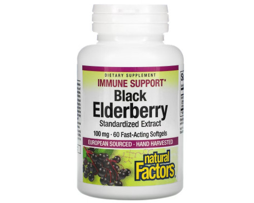 Natural Factors, Black Elderberry, 100 mg, 60 Fast-Acting Softgels Natural Factors, Black Elderberry, 100 mg, 60 Fast-Acting Softgels