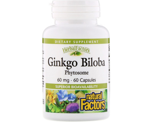 Natural Factors, Фитосомы гинкго двулопастного, 60 мг, 60 капсул Natural Factors, Фитосомы гинкго двулопастного, 60 мг, 60 капсул