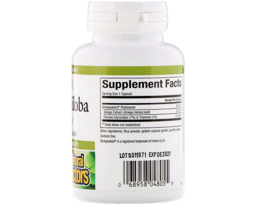 Natural Factors, Фитосомы гинкго двулопастного, 60 мг, 60 капсул Natural Factors, Фитосомы гинкго двулопастного, 60 мг, 60 капсул