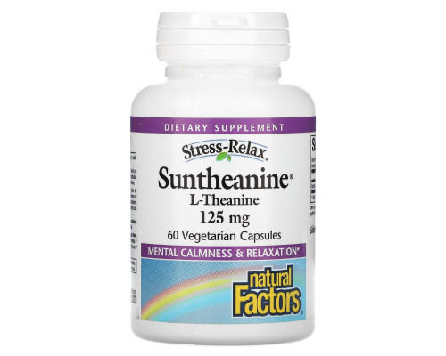 Natural Factors, Stress-Relax, Suntheanine, L-теанин, 125 мг, 60 капсул в растительной оболочке Natural Factors, Stress-Relax, Suntheanine, L-теанин, 125 мг, 60 капсул в растительной оболочке
