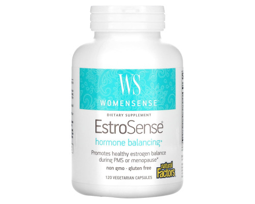 Natural Factors, WomenSense, EstroSense, Средство для поддержания гормонального баланса, 120 вегетарианских капсул Natural Factors, WomenSense, EstroSense, Средство для поддержания гормонального баланса, 120 вегетарианских капсул