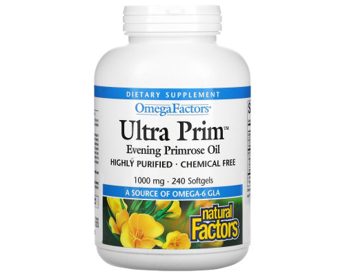 Natural Factors, OmegaFactors, Ultra Prim, Масло вечерней примулы, 1 000 мг, 240 желатиновых капсул Natural Factors, OmegaFactors, Ultra Prim, Масло вечерней примулы, 1 000 мг, 240 желатиновых капсул