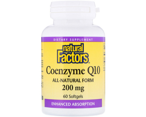 Natural Factors, Кофермент Q10, 200 мг, 60 мягких желатиновых капсул Natural Factors, Кофермент Q10, 200 мг, 60 мягких желатиновых капсул