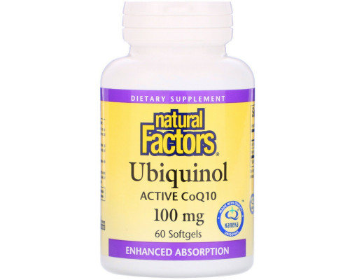 Natural Factors, Убихинол, QH-активный кофермент Q10, 100 мг, 60 мягких таблеток Natural Factors, Убихинол, QH-активный кофермент Q10, 100 мг, 60 мягких таблеток