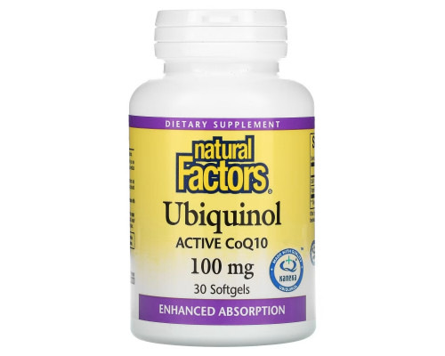 Natural Factors, Убихинол, активный коэнзим Q10, 100 мг, 30 мягких таблеток Natural Factors, Убихинол, активный коэнзим Q10, 100 мг, 30 мягких таблеток