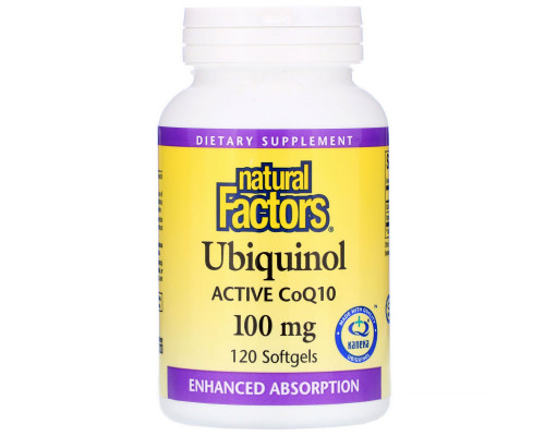 Natural Factors, Убихинол, QH-активный коэнзим Q10, 100 мг, 120 желатиновых капсул