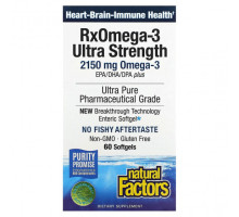 Рыбий жир и Омега 3, 6, 9 Natural Factors, Рыбий жир с максимальной силой действия RxOmega-3 для приема один раз в день, 900 мг, 60 капсул Enteripure