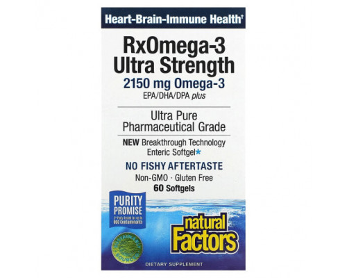 Рыбий жир и Омега 3, 6, 9 Natural Factors, Рыбий жир с максимальной силой действия RxOmega-3 для приема один раз в день, 900 мг, 60 капсул Enteripure Рыбий жир и Омега 3, 6, 9 Natural Factors, Рыбий жир с максимальной силой действия RxOmega-3 для приема один раз в день, 900 мг, 60 капсул Enteripure