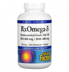 Natural Factors, Rx Omega-3, 630 мг, 240 желатиновых капсул Enteripure