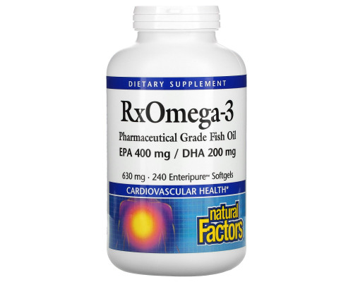 Natural Factors, Rx Omega-3, 630 мг, 240 желатиновых капсул Enteripure Natural Factors, Rx Omega-3, 630 мг, 240 желатиновых капсул Enteripure