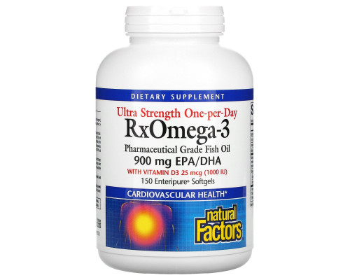 Natural Factors, Ultra Strength, ферменты Р икс Омега-3, с 1000 МЕ витамина D3, 150 мягких желатиновых капсул Natural Factors, Ultra Strength, ферменты Р икс Омега-3, с 1000 МЕ витамина D3, 150 мягких желатиновых капсул
