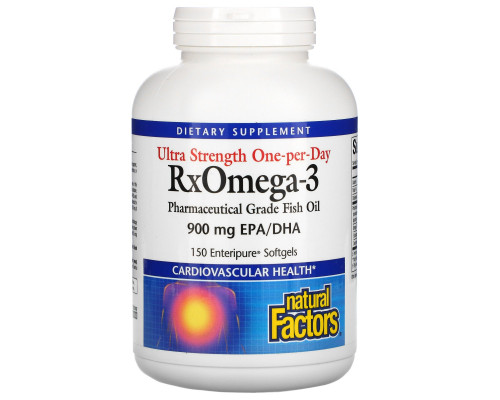 Natural Factors, Ultra Strength RxOmega-3, 150 желатиновых капсул Enteripure Natural Factors, Ultra Strength RxOmega-3, 150 желатиновых капсул Enteripure