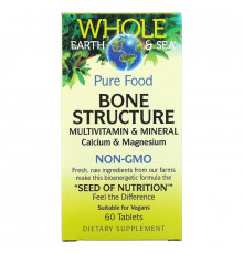 Natural Factors, Whole Earth & Sea, Bone Structure Multivitamin & Mineral, Calcium & Magnesium, 60 Tablets