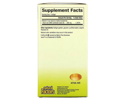 Natural Factors, Whole Earth & Sea, Sunflower Vitamin E, 268 mg, 90 Softgels Natural Factors, Whole Earth & Sea, Sunflower Vitamin E, 268 mg, 90 Softgels