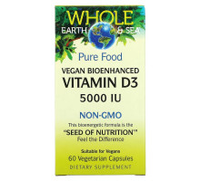 Natural Factors, Whole Earth & Sea, Vegan Bioenhanced Vitamin D3, 5,000 IU, 60 Vegetarian Capsules