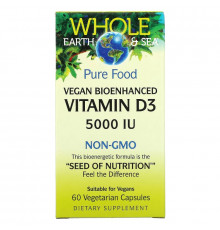 Natural Factors, Whole Earth & Sea, Vegan Bioenhanced Vitamin D3, 5,000 IU, 60 Vegetarian Capsules