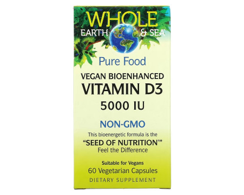 Natural Factors, Whole Earth & Sea, Vegan Bioenhanced Vitamin D3, 5,000 IU, 60 Vegetarian Capsules Natural Factors, Whole Earth & Sea, Vegan Bioenhanced Vitamin D3, 5,000 IU, 60 Vegetarian Capsules