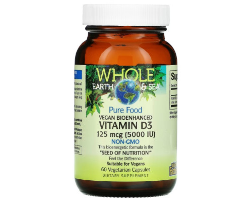 Natural Factors, Whole Earth & Sea, Vegan Bioenhanced Vitamin D3, 5,000 IU, 60 Vegetarian Capsules Natural Factors, Whole Earth & Sea, Vegan Bioenhanced Vitamin D3, 5,000 IU, 60 Vegetarian Capsules