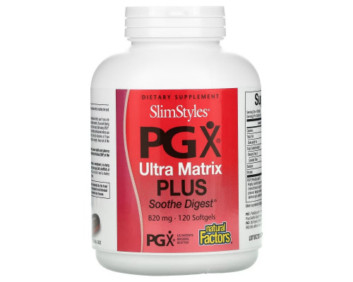 Natural Factors, SlimStyles, PGX Ultra Matrix Plus, Soothe Digest, 820 mg, 120 Softgels Natural Factors, SlimStyles, PGX Ultra Matrix Plus, Soothe Digest, 820 mg, 120 Softgels