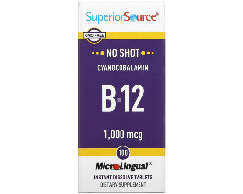 Superior Source, MicroLingual, цианокобаламин B12 1000 мкг, 100 таблеток Superior Source, MicroLingual, цианокобаламин B12 1000 мкг, 100 таблеток
