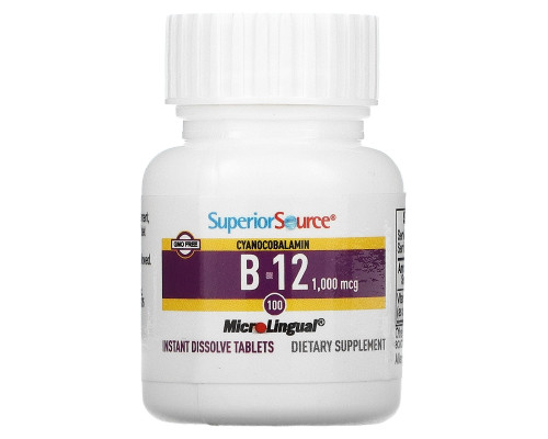 Superior Source, MicroLingual, цианокобаламин B12 1000 мкг, 100 таблеток Superior Source, MicroLingual, цианокобаламин B12 1000 мкг, 100 таблеток