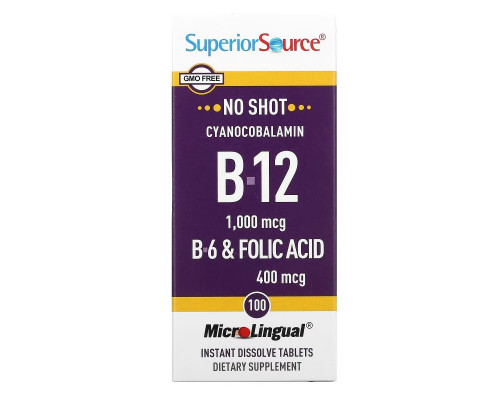 Superior Source, Cyanocobalamin B-12, 1,000 mcg, 100 MicroLingual Instant Dissolve Tablets Superior Source, Cyanocobalamin B-12, 1,000 mcg, 100 MicroLingual Instant Dissolve Tablets