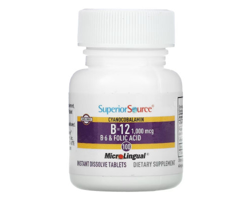 Superior Source, Cyanocobalamin B-12, 1,000 mcg, 100 MicroLingual Instant Dissolve Tablets Superior Source, Cyanocobalamin B-12, 1,000 mcg, 100 MicroLingual Instant Dissolve Tablets