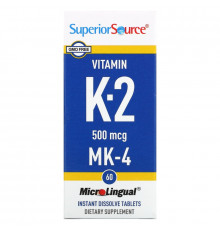 Superior Source, Витамин K2, 500 мкг, 60 микролингвальных быстрорастворимых таблеток