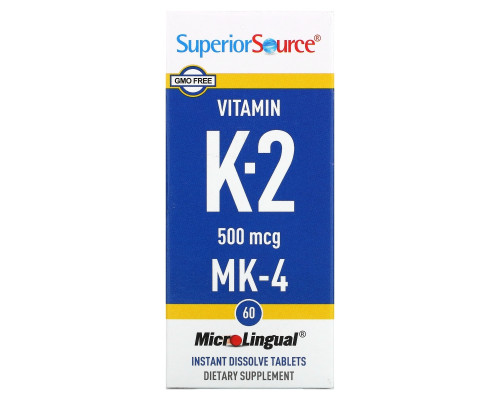 Superior Source, Витамин K2, 500 мкг, 60 микролингвальных быстрорастворимых таблеток Superior Source, Витамин K2, 500 мкг, 60 микролингвальных быстрорастворимых таблеток