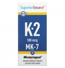Superior Source, Витамин K2, 100 мкг, 60 микролингвальных быстрорастворимых таблеток