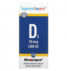 Superior Source, MicroLingual, Витамин D3, 400 IU, 100 таблеток