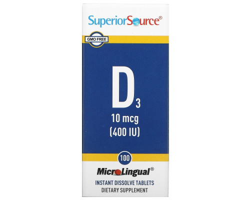 Superior Source, MicroLingual, Витамин D3, 400 IU, 100 таблеток Superior Source, MicroLingual, Витамин D3, 400 IU, 100 таблеток