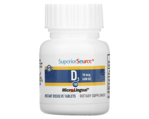 Superior Source, MicroLingual, Витамин D3, 400 IU, 100 таблеток Superior Source, MicroLingual, Витамин D3, 400 IU, 100 таблеток