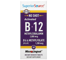Superior Source, Acitivated B-12 Methylcobalamin 2,000 mcg,  B-6 (P-5-P) & Methylfolate 1,200 mcg, 60 Instant Dissolve Tablets