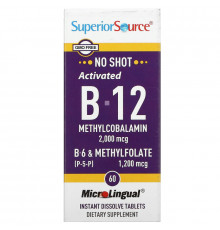 Superior Source, Acitivated B-12 Methylcobalamin 2,000 mcg,  B-6 (P-5-P) & Methylfolate 1,200 mcg, 60 Instant Dissolve Tablets