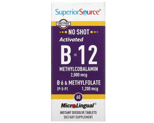 Superior Source, Acitivated B-12 Methylcobalamin 2,000 mcg, B-6 (P-5-P) & Methylfolate 1,200 mcg, 60 Instant Dissolve Tablets Superior Source, Acitivated B-12 Methylcobalamin 2,000 mcg, B-6 (P-5-P) & Methylfolate 1,200 mcg, 60 Instant Dissolve Tablets