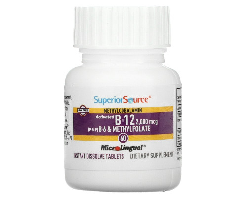 Superior Source, Acitivated B-12 Methylcobalamin 2,000 mcg, B-6 (P-5-P) & Methylfolate 1,200 mcg, 60 Instant Dissolve Tablets Superior Source, Acitivated B-12 Methylcobalamin 2,000 mcg, B-6 (P-5-P) & Methylfolate 1,200 mcg, 60 Instant Dissolve Tablets