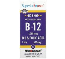 Superior Source, Methylcobalamin B-12, B-6 & Folic Acid, 1,000 mcg, 60 MicroLingual Instant Dissolve Tablets