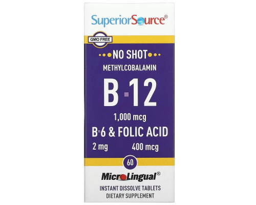 Superior Source, Methylcobalamin B-12, B-6 & Folic Acid, 1,000 mcg, 60 MicroLingual Instant Dissolve Tablets Superior Source, Methylcobalamin B-12, B-6 & Folic Acid, 1,000 mcg, 60 MicroLingual Instant Dissolve Tablets