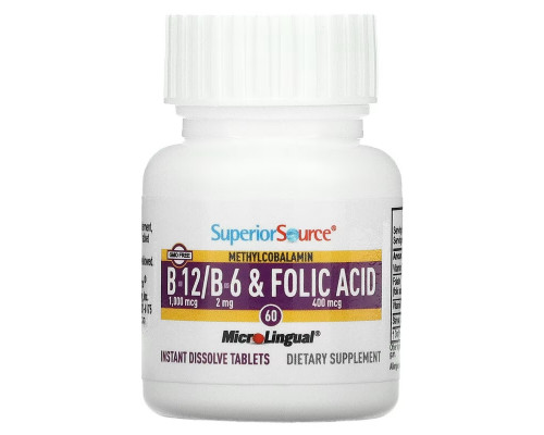 Superior Source, Methylcobalamin B-12, B-6 & Folic Acid, 1,000 mcg, 60 MicroLingual Instant Dissolve Tablets Superior Source, Methylcobalamin B-12, B-6 & Folic Acid, 1,000 mcg, 60 MicroLingual Instant Dissolve Tablets
