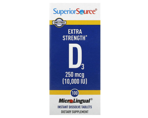Superior Source, D3, дополнительная силы, микролингвальный, 10 000 МЕ, 100 таблеток Superior Source, D3, дополнительная силы, микролингвальный, 10 000 МЕ, 100 таблеток