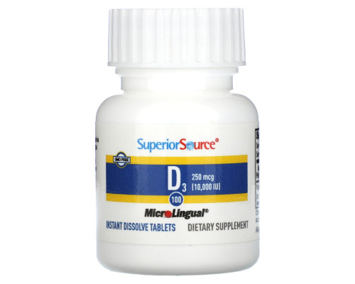 Superior Source, D3, дополнительная силы, микролингвальный, 10 000 МЕ, 100 таблеток Superior Source, D3, дополнительная силы, микролингвальный, 10 000 МЕ, 100 таблеток